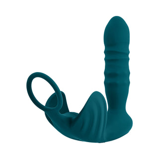 Playboy Bring It On Rechargeable Silicone Thrusting Anal Plug with Vibrating Ball Cradle Deep Teal - Horny Stoner