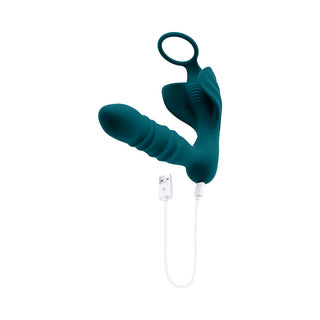 Playboy Bring It On Rechargeable Silicone Thrusting Anal Plug with Vibrating Ball Cradle Deep Teal - Horny Stoner
