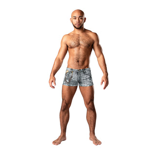 Male Power Dirty Denim Pouch Short Denim Print - Horny Stoner