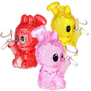 Funny Animal Labubu Inspired Glass Mini Water Pipe - 4.5" / 14mm F / Colors Vary