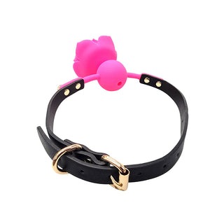 Ple'sur Flower Ball Gag Breathable Silicone Pink - Horny Stoner