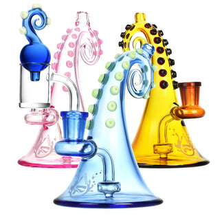 Pulsar Octopus Mini Dab Rig w/ Carb Cap - 4.5"/Colors Vary - Horny Stoner
