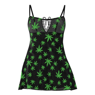 Magic Silk Hazy Dayz Dress & G-String Set Pot Leaf - Horny Stoner