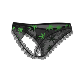 Magic Silk Hazy Dayz Crotchless Panty with Open Back Pot Leaf - Horny Stoner