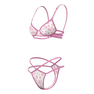 Magic Silk Daisy Bra & Thong Set Daisy Print - Horny Stoner
