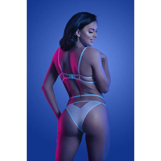Fantasy Lingerie Glow Prismatic Iridescent Glow-in-the-Dark Cut-Out Cup Bra & Cage Panty - Horny Stoner