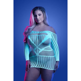 Fantasy Lingerie Glow Ascension Glow-in-the-Dark Seamless Long Sleeve Dress - Horny Stoner