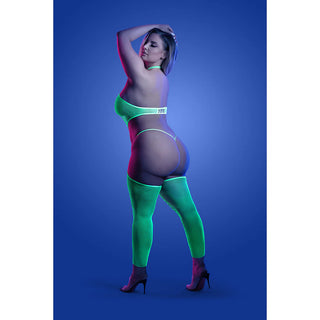 Fantasy Lingerie Glow High Voltage UV Reactive High Neck Bodystocking & G-String Panty - Horny Stoner