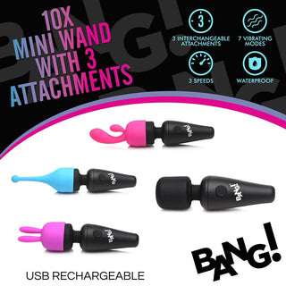 BANG! 10X Mini Wand Vibrator with 3 Versatile Attachments