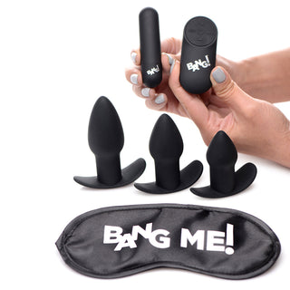 BANG! Backdoor Adventure 3-Piece Butt Plug Set with Bullet & Blindfold - Black