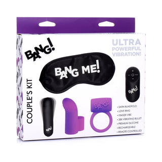 BANG! Couple's Love Ring, Finger Vibe, Bullet & Blindfold Kit - Purple