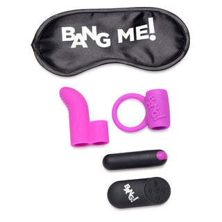 BANG! Couple's Love Ring, Finger Vibe, Bullet & Blindfold Kit - Purple