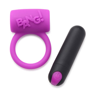 BANG! Couple's Love Ring, Finger Vibe, Bullet & Blindfold Kit - Purple