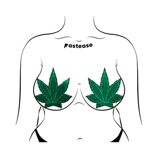 Pastease Pot Leaf Glitter Green Full Breast Covers Support Tape - Horny Stoner