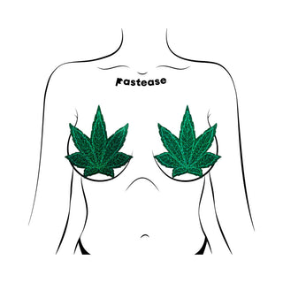 Pastease Pot Leaf Glitter Green Full Breast Covers Support Tape - Horny Stoner