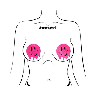 Pastease Neon PInk Melted Smiling Face Nipple Pasties - Horny Stoner