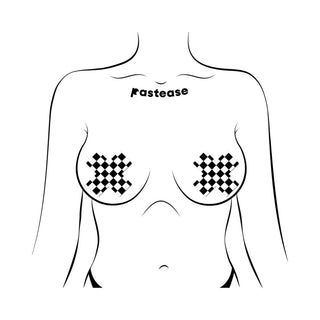 Pastease Plus X Black & White Checker Cross Nipple Pasties - Horny Stoner