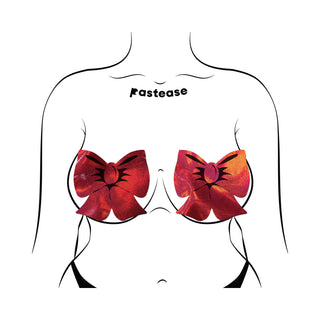 Pastease Bow Red Holographic Breast Covers Support Tape - Horny Stoner