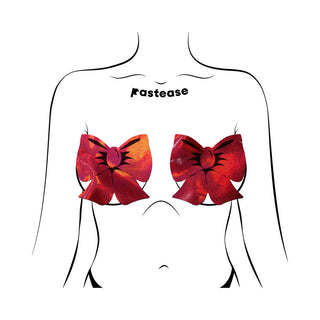 Pastease Bow Red Holographic Breast Covers Support Tape - Horny Stoner