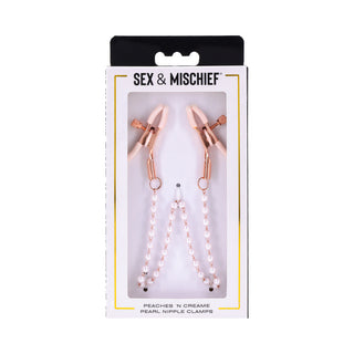 Sportsheets Sex & Mischief Peaches 'n CreaMe Pearl Nipple Clamps - Horny Stoner