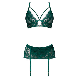 Magic Silk Evermore Bralette, Garter Skirt & Thong Set Emerald
