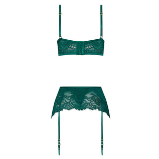 Magic Silk Evermore Bralette, Garter Skirt & Thong Set Emerald