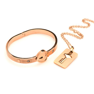 Master Series Cuffed Locking Bracelet & Key Necklace Rose Gold - Horny Stoner