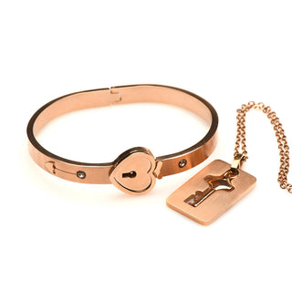 Master Series Cuffed Locking Bracelet & Key Necklace Rose Gold - Horny Stoner