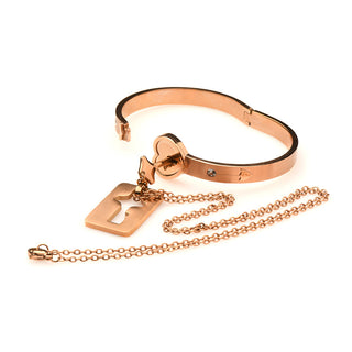 Master Series Cuffed Locking Bracelet & Key Necklace Rose Gold - Horny Stoner