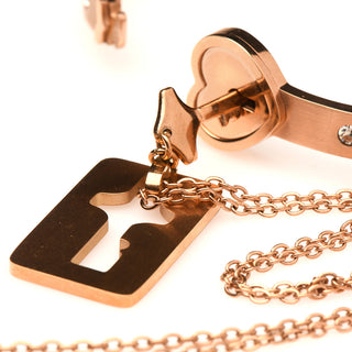 Master Series Cuffed Locking Bracelet & Key Necklace Rose Gold - Horny Stoner