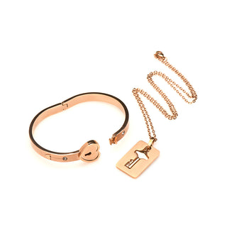 Master Series Cuffed Locking Bracelet & Key Necklace Rose Gold - Horny Stoner