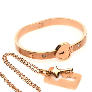 Master Series Cuffed Locking Bracelet & Key Necklace Rose Gold - Horny Stoner