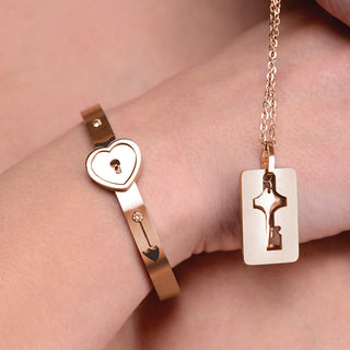 Master Series Cuffed Locking Bracelet & Key Necklace Rose Gold - Horny Stoner