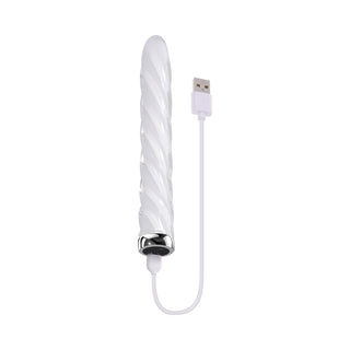 Playboy In A Twist Rechargeable Glass Vibrator White - Horny Stoner