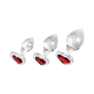 Adam & Eve Red Heart Gem Glass Plug Set - Horny Stoner