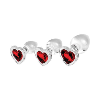 Adam & Eve Red Heart Gem Glass Plug Set - Horny Stoner