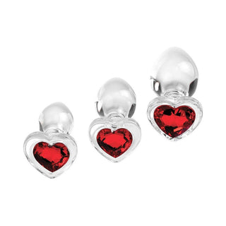 Adam & Eve Red Heart Gem Glass Plug Set - Horny Stoner