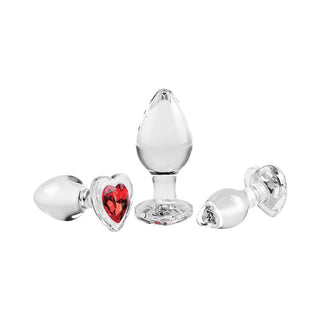 Adam & Eve Red Heart Gem Glass Plug Set - Horny Stoner