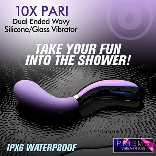Prisms 10X Pari Dual Ended Wavy Silicone/Glass Vibrator - Horny Stoner