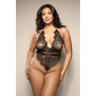 Fantasy Lingerie Opulence Shimmer Lace Pearl Halter Teddy with Open Back & Pearl String Crotch - Horny Stoner
