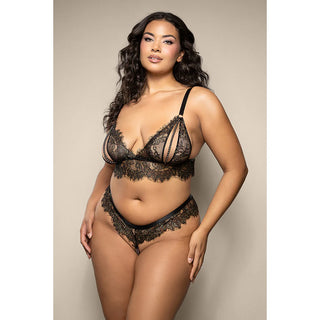 Fantasy Lingerie Opulence Lace Bralette with Split Pearl Cups & Crotchless Double Pearl Panty - Horny Stoner