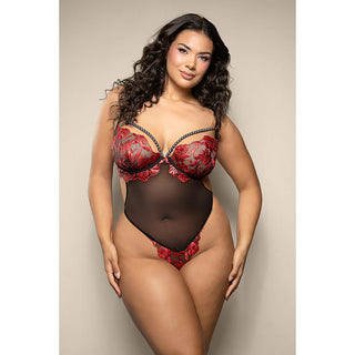 Fantasy Lingerie Opulence Floral Embroidered Mesh Teddy with Underwire Pearl Cups & Pearl String - Horny Stoner
