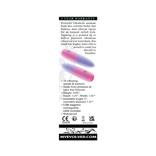 Evolved Paradise Bullet Rechargeable Dual Layer Silicone Bullet Vibrator Pink/Purple - Horny Stoner