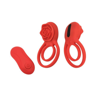 Adam & Eve Double Ring Vibrating Rose Cock Ring - Horny Stoner