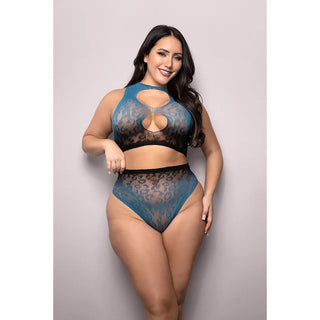 Fantasy Lingerie Vixen Deep Dive Ombré Leopard Knit Cut-Out Top & Panty