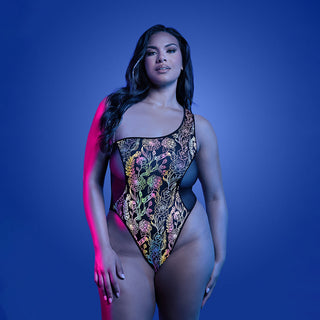 Fantasy Lingerie Glow Luminescent Floral Print One-Shoulder Teddy