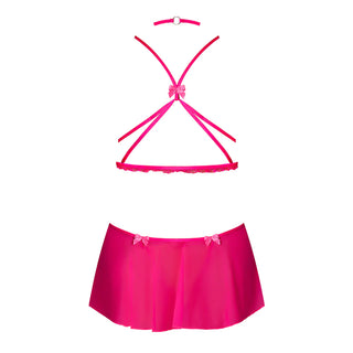 Magic Silk Pink Kink Harness Top, Open Crotch Skirt Panty & Choker