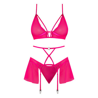 Magic Silk Pink Kink Bralette, High Leg Panty & Garter Skirt Set