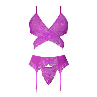 Magic Silk Butterfly Fantasies Bra, Garter & Thong Blacklight Reactive Set With Bonus Coochy Shave Cream
