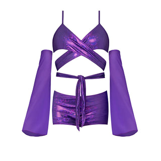 Magic Silk Glimmer Wrap Bralette, Booty Shorts & Sleeve Set